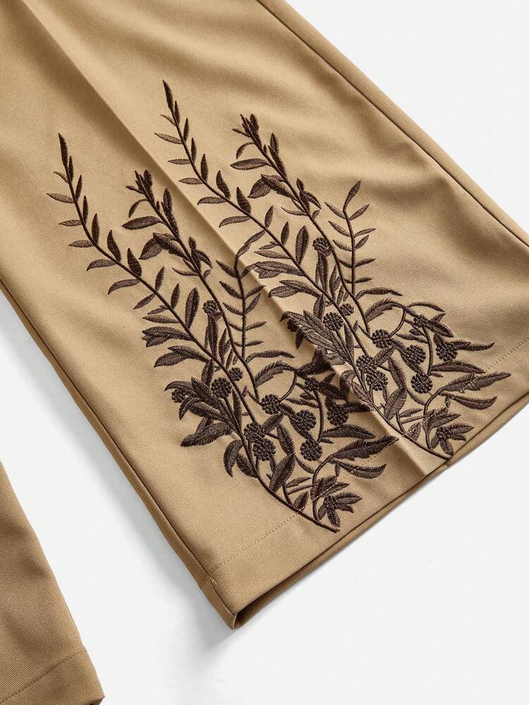 Anewsta Tall Women's Office Khaki Color Embroidered Hem Extended Length Suit Pants