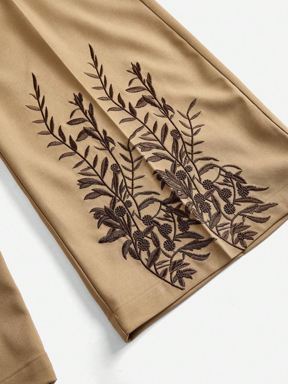 Anewsta Tall Women's Office Khaki Color Embroidered Hem Extended Length Suit Pants