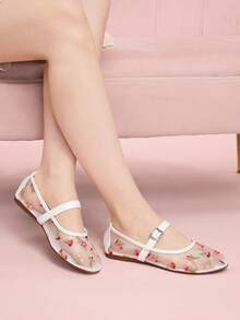 CUCCOO DOLLMOD Women's Floral Pattern Buckle Design Flat Casual Shoes Valentine's Day - White - View 5