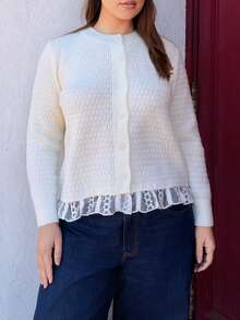 Nezia Cruz Plus Size Solid Color Button-Front Long Sleeve Casual Blouse, For Winter Fall Cloth For Women - White - View 4