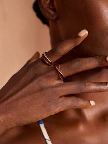 JIAN LASALA 2pcs Minimalist Fashionable Elegant Everyday Versatile Luxurious Alloy Ring Set - Brown - View 5