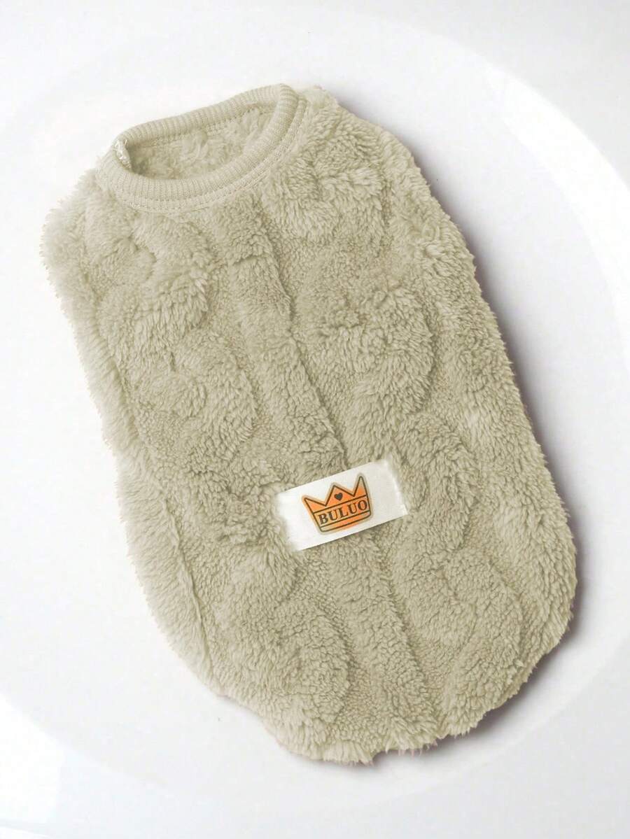 1件宠物服装。加厚保暖的毛绒背心，适合小型犬和猫在冬季穿着。狗狗可以穿着它快乐地在户外玩耍。 - 卡其色 - 查看 1