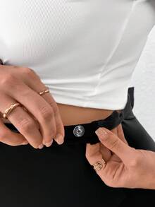 SHEIN Quần skinny dáng suông, màu trơn, có thể điều chỉnh eo, dành cho bà bầu, cỡ lớn, kiểu dáng thường ngày. - màu đen - Xem 5