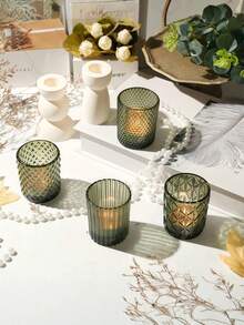 4PCS Green Votive Candle Holders, Assorted Tea Light Candle Holder Glass For Wedding Table Decor, Green Candle Holders For Table Centerpieces, Birthday, Christmas, And Tea Party Decorations - Multicolor - View 6