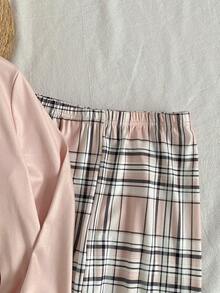 Bộ 2 món đồ mặc nhà in hình gấu dễ thương cho bé gái tuổi teen và quần legging kẻ caro cổ điển - Nhiều màu - Xem 6