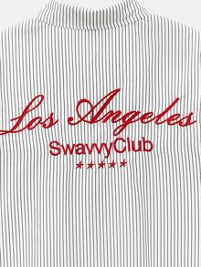 SWAVVY Men's Casual Fashionable Street Daily Commute Letter Embroidery Striped Print Short Sleeve Shirt, Summer - White - View 4