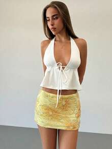 Aloruh Quần short mini cạp thấp màu hồng đính sequin đa năng dành cho nữ, thích hợp cho các lễ hội âm nhạc. - Màu be - Xem 3