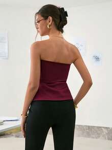 Ritzy Row Women's Solid Color Bandeau Top With Metal Decor, Fashionable & Versatile For Dates, Parties - Burgundy - View 3