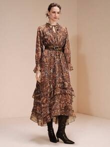 Arave Stand Collar Loose Asymmetrical Hem Dress - Multicolor - View 5