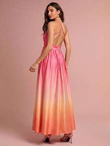 Enchnt Women's Ombre Ruched Waist Cutout Sexy Cami Dress,Summer Dresses For Women - Hot Pink - View 7