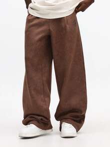 SUMWON Wide Fit Pleated Sweatpants With Elastic Waistband Casual Loose Fit Comfortable Everyday Lounge Pants For Relaxed Streetwear Style - Brown - View 1