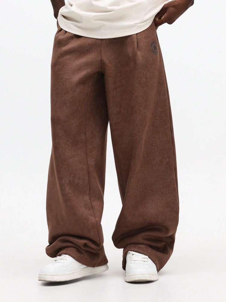SUMWON Wide Fit Pleated Sweatpants With Elastic Waistband Casual Loose Fit Comfortable Everyday Lounge Pants For Relaxed Streetwear Style