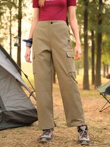 SHEIN In My Nature Women's Casual Fashion Street Snap Flap Pocket Outdoor Cargo Pants - Khaki - View 7
