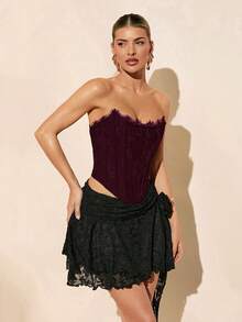 SHEIN BAE Summer Beach Vacation Solid Color Bra Top Lace Top, Suitable For Daily Dating, Night Out, Nightclubs, Parties, Get-Togethers, Cocktail Parties, Pool Parties, Back-To-School Season Clothing, School Season Clothing, Holiday Clothing, Office Clothing Commuting Clothing Corset Top - Maroon - View 6