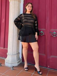 Nezia Cruz Plus Ripped Drop Shoulder Sweater Without Bra - Multicolor - View 5