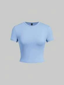 SHEIN EZwear Bộ 5 áo thun ngắn tay dáng ôm, màu trơn cơ bản. - Nhiều màu - Xem 15