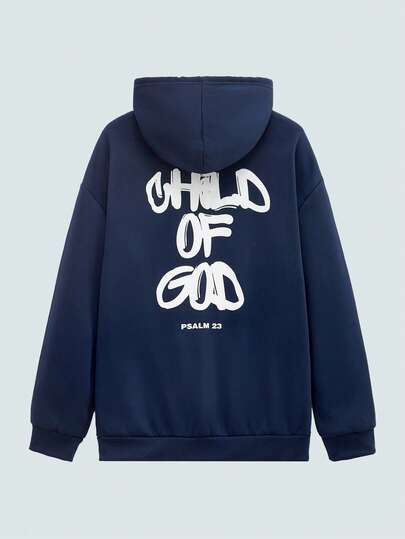 Modcrash Men's Casual Fashionable Street Hoodie With Letter Print And Kangaroo Pocket, Drawstring, Autumn/Winter