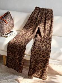 GlowEve CURVE Plus Size Leopard Print Casual Wide Leg Pants - Brown - View 2