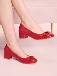 CUCCOO DOLLMOD 女士黑色时尚经典可爱蝴蝶结学院风洛丽塔风格玛丽珍低跟鞋 - 紅色 - 查看 4