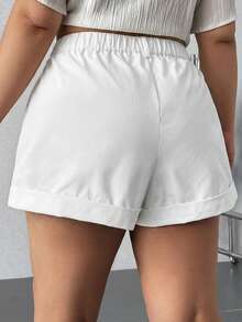 SHEIN EZwear Plus Size Women High Waist Pockets Cuffed Hem Loose Casual Shorts - White - View 2
