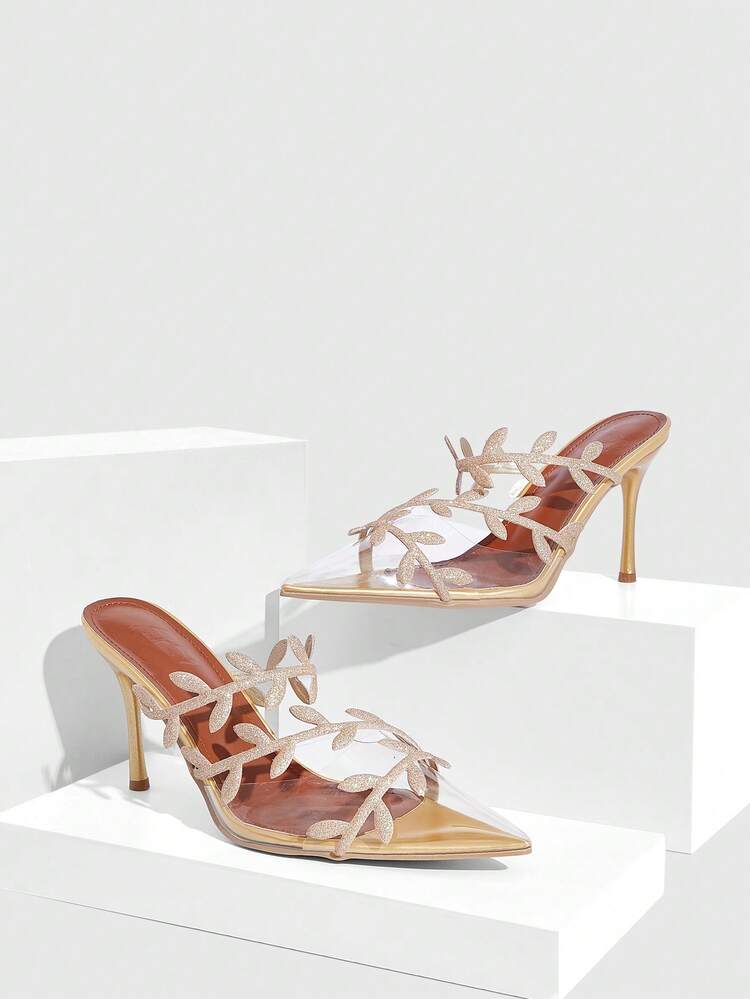 CUCCOO SZL Women's Pointed Toe Leaf Design Fashionable High Heels, Versatile For Daily Wear Valentine's Day