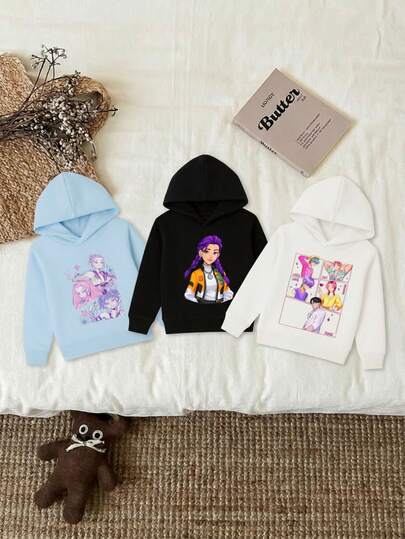 Sudadera para niña estilo casual moderno estampado animado tela suave holgada con capucha manga larga otoño invierno uso diario sudadera