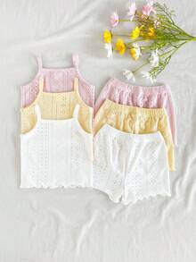 SHEIN Vintaside Kids Baby Girls' Comfortable Versatile Sweet Cute Camisole & Shorts Set, Multi-Piece, Summer - Multicolor - View 2