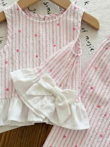 SHEIN LMoss Kids Babygirl Summer Cute Red & White Plaid Ruffle Sleeveless Top And Elastic Waist Loose Pants Set - Multicolor - View 5