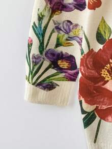 GlowEve Women's Floral Print V-Neck Button Front Long Sleeve Cardigan