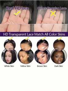 5x5 Lace Glueless Wigs Pull On And Go Extra Convenient Straight Lace Front Wigs 200% Density Brazilian Straight Virgin Wigs Pre-Plucked Hair For Women 24 Inch Natural Hairline Variable Styling Options Everyday Wear And Versatile Styles - Natural & Black - View 6