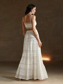 Anewsta Conjunto de dos piezas de unicolor con encaje, estilo de moda europeo y americano, para ropa de fiesta de vacaciones - Blanco - View 4