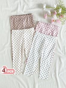 SHEIN Vintaside Kids 4件套女婴/幼儿休闲百搭简约百搭柔软透气打底裤，黑白条纹、粉色、杏色纯色可选，性价比高，适合春夏室内外玩耍 - 彩色 - 查看 3