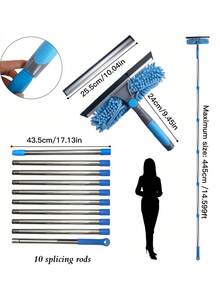 2-In-1 High-Rise Window Cleaning Kit With 10 Extension Rods For High-Rise Glass Wipe And Scraper, Reusable Microfiber Pad, No Power Required, Machine Washable, Ideal Mother's Day Gift - Multicolor - View 13