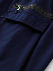 Manfinity Hypemode Pantalones cargo casuales de unicolor con forro térmico para hombres - Azul Marino - Ver 5