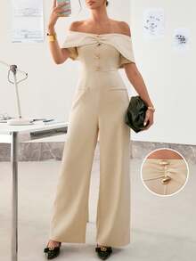 Ritzy Row Combinaison sans manches minimaliste et à la mode pour femme, col ouvert sur le devant, taille cintrée et épaules dénudées - Nude - Voir 2