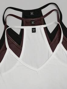 EMERY ROSE Ensemble de 3 débardeurs de sport décontractés col V grande taille. Lot de 3 hauts, débardeurs femme, débardeurs à bretelles fines femme, débardeurs femme courbes, lot de 3 débardeurs femme - Multicolore - Voir 6