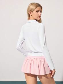 CourtClass Women's Long Sleeve Casual Fitness Sports Polo Shirt - White - View 2