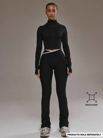 Musera Sport Pantalón de yoga ajustado y acampanado con ribete de contraste en la cintura, solo la parte inferior, ropa deportiva de invierno para pádel, gimnasio y entrenamiento