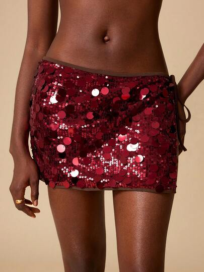SHEIN Swim Chicsea 2026 New Women's Swimwear Arrival Elegant Sequin Brown Shawl For Women, Party Wear For School,Suitable For Holiday, Date, Afternoon Tea, Western, Cruise, Beach, Island, Road Trip, All Seasons, Music Festival, Boho Vacation,Bohemian Vacation, Chill Autumn ,Western Boho ,Elegant Tops For Women Sequin Skirt Glitter Skirt Sparkle Skirt Going Out Skirts Red Sequin Skirt Mini Sequin Skirt Mini Skirt