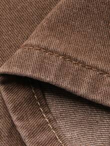 DAZY 少女日常休闲破洞阔腿牛仔裤，带斜插口袋 - 咖啡棕 - 查看 6