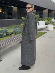 Kuleshova Abrigo largo de mujer de doble botonadura con bolsillos, de manga larga, informal, para otoño/invierno - Blanco y Negro - Ver 5