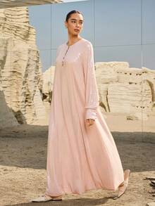 Graceveil Elegante vestido de noche de estilo árabe con lentejuelas color champán para mujeres - Champán - Ver 2