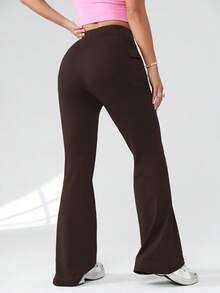 SHEIN EZwear 针织休闲喇叭裤 - 巧克力棕 - 查看 2