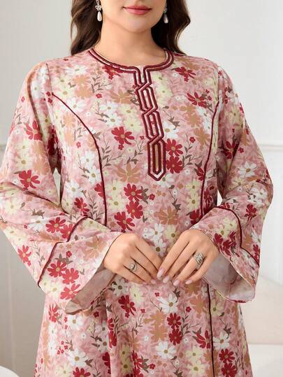 Al Najma Váy họa tiết hoa thanh lịch phong cách Ả Rập cho nữ cỡ lớn