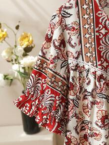 Lacomfia Áo kiểu nữ cỡ lớn họa tiết hoa, thắt nơ, đa năng. - Nhiều màu - Xem 3