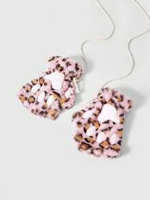 ROMWE Fairycore 1 par de guantes sin dedos con estampado de leopardo amarillo-marrón retro Y2K, accesorio versátil para otoño/invierno, Halloween, adecuado para uso diario, fiestas y reuniones - Color de tarjeta rosa - Ver 3