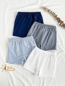 SHEIN Vintaside Kids 4条装幼儿男童纯色舒适休闲针织短裤 - 彩色 - 查看 3