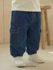 Cozy Pixies Baby Boy Decorative Pocket Elastic Waist Cuffed Jeans, Versatile & Comfortable