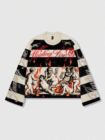 Camiseta de manga larga con cuello redondo y estampado, informal, a juego para parejas, para primavera/otoño