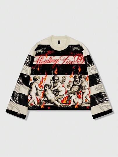 Unisex Lässig Rundhals Langarm T-Shirt mit Muster, Paar-Outfit, Frühling/Herbst